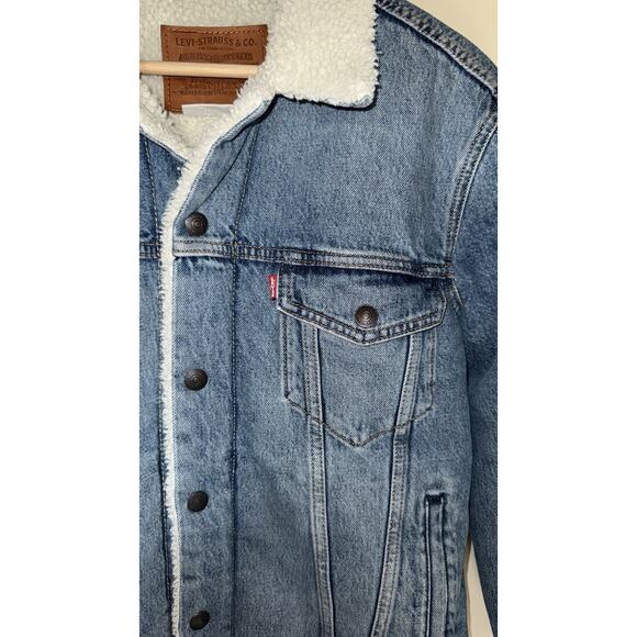 Levis Fleece Lined Jean Jacket Womens S Small Trucker Faded Blue Denim - Picture 4 of 9